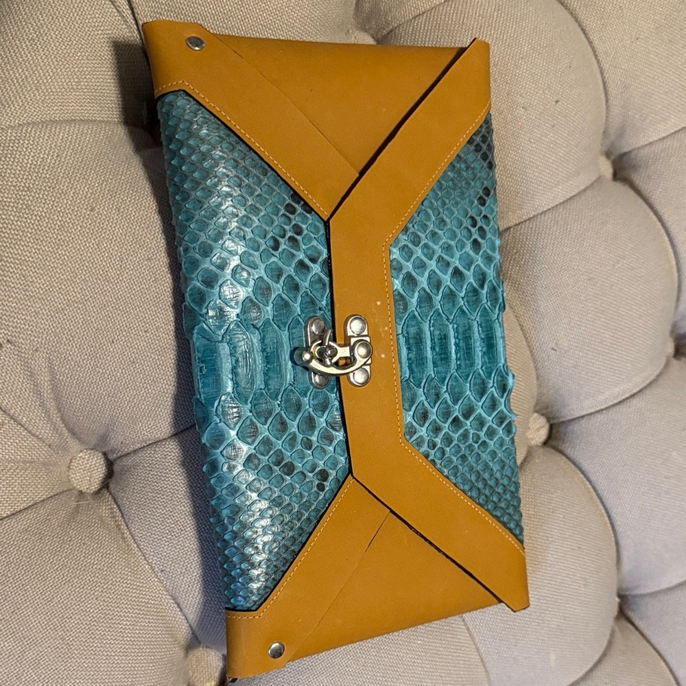 Elegant Blue and Tan Clutch